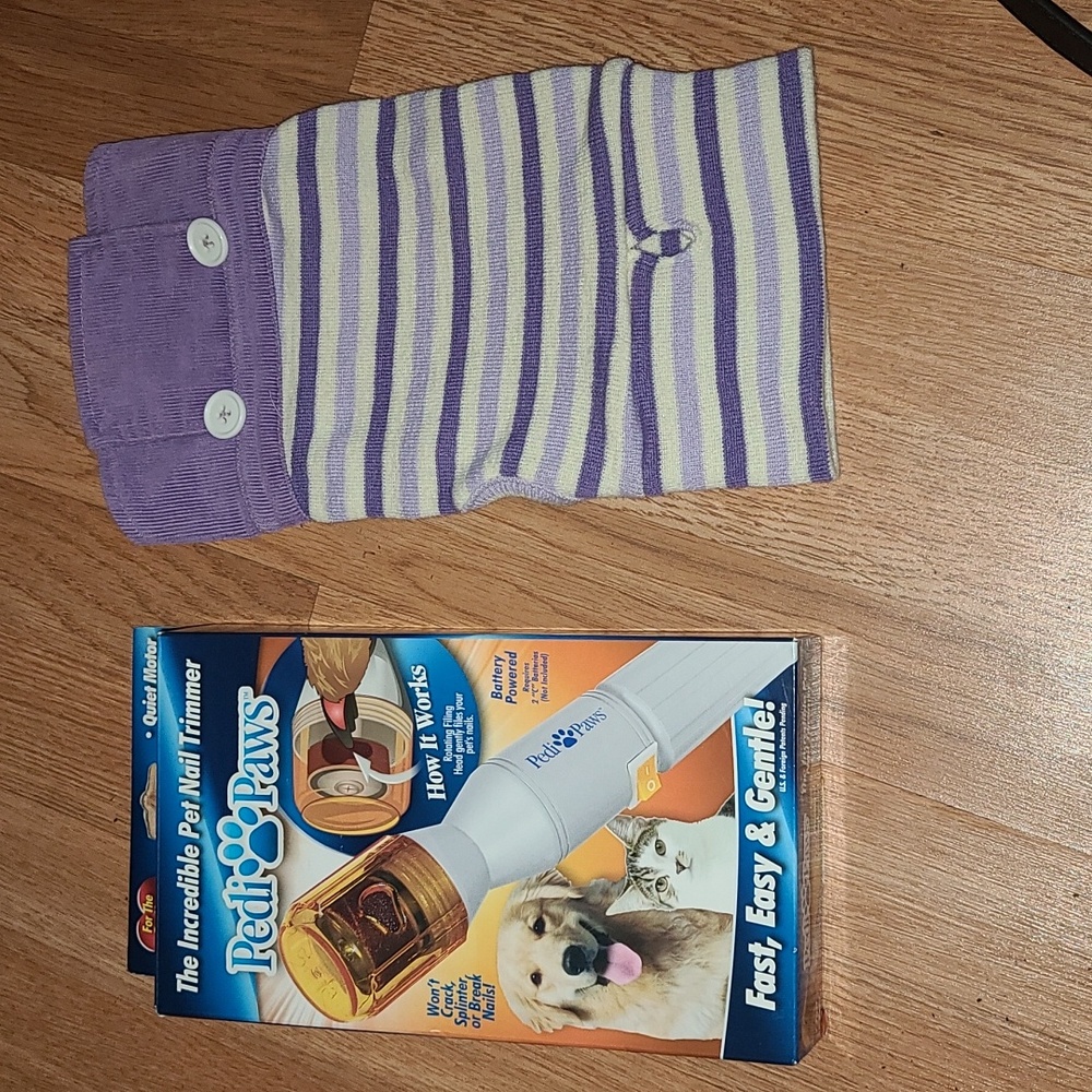 EUC Pedi Paws nail trimmer & sz small dog sweater